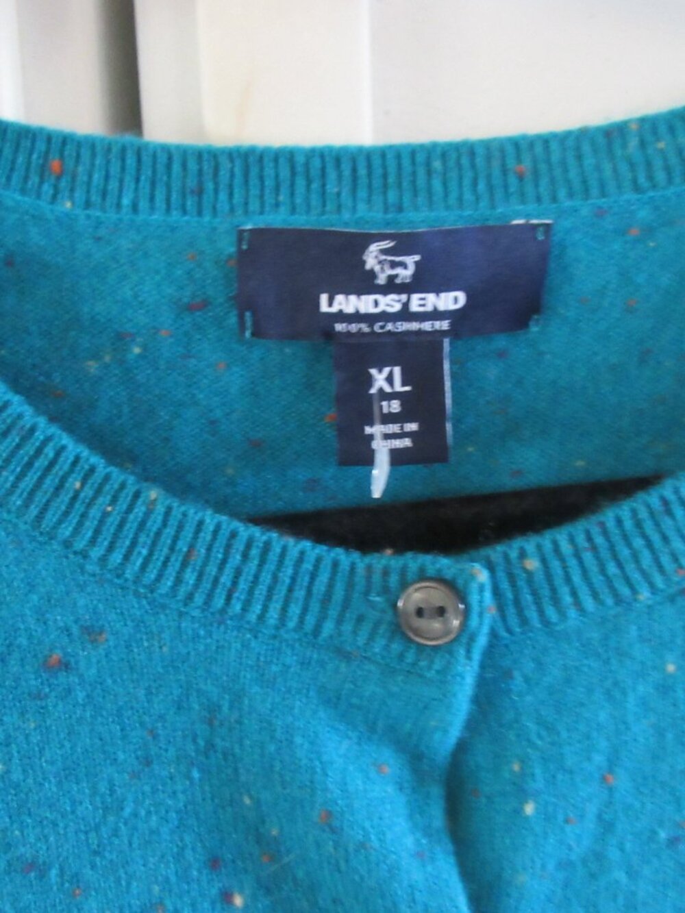 Land's End  100%  Cashmere  Button-Up Cardigan xl teal confetti - Picture 2 of 2